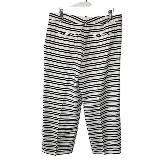 J Brand Caldwell linen blend black striped wide leg high rise crop pants size 8 - Picture 3 of 7